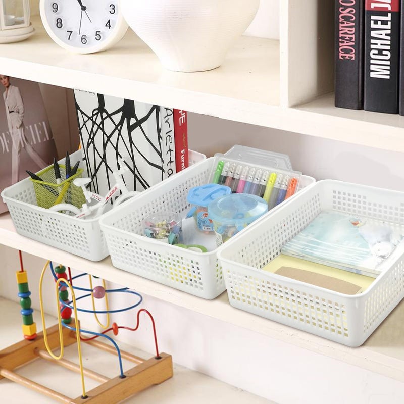 Lesbin Plastic Storage Trays Baskets/Organizing Baskets, 13.2 Inches x 9.6 Inches x 3.6 Inches, Set of 6 (White) - Image 4